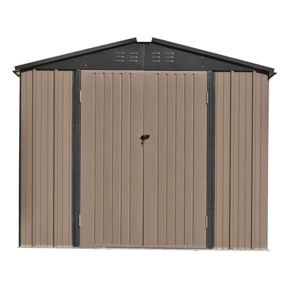 Goohome Sheds & Outdoor Storage, 8ft x6ft Metal Upgrade Utility Tool Shed Storage House w/Lockable Door, Adjustable Shelf, All-Weather Spacious Storage Shed Roof Design w/Vents, for Garden Lawn