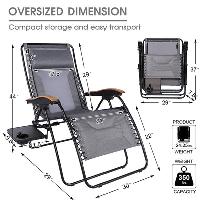 PORTAL Zero Gravity Chairs Set of 2, Gravity Chair with Padded Seat for Adult, Folding Reclining Zero Gravity Lounge Camping Patio Lawn Outdoor Chair Grey-2 Pack