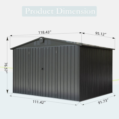 Domi Outdoor Living Abri de rangement extérieur 10' x 8', abri de rangement en acier avec porte verrouillable, abris d'extérieur en acier galvanisé pour terrasse, cour, jardin, patio et pelouse, gris foncé 10' x 8' 