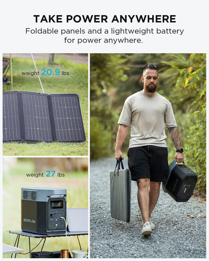 Générateur solaire EF ECOFLOW DELTA2 avec panneau solaire 220W, centrale électrique portable pour sauvegarde domestique 