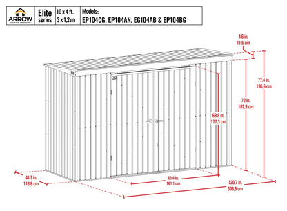 Arrow Shed Elite Hangar de rangement extérieur verrouillable en acier avec toit en pente Anthracite 3 m x 1,2 m 