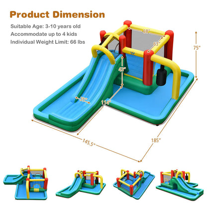 BOUNTECH Toboggan aquatique gonflable, maison rebondissante pour enfants avec piscine à éclaboussures, mur d'escalade, parc aquatique, toboggans aquatiques gonflables pour enfants et adultes, cadeaux de fête sans souffleur