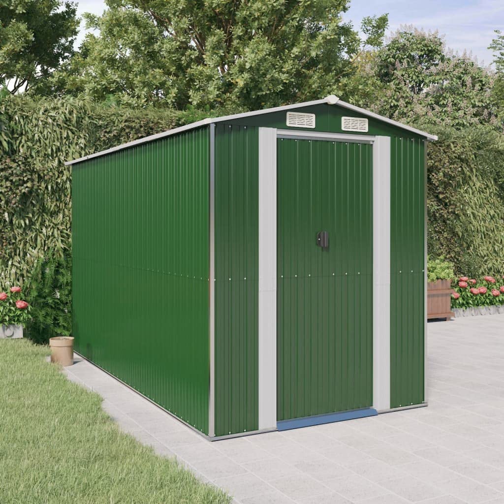 GOLINPEILO Abri de jardin extérieur en métal, grand hangar à outils utilitaire en acier, abri de jardin en acier avec doubles portes coulissantes, rangement utilitaire et outils, vert 75,6"x140,6"x87,8" 75,6"x140,6"x87,8" 