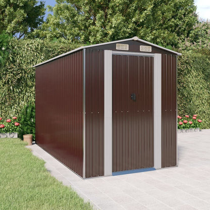 GOLINPEILO Abri de jardin extérieur en métal, grand hangar à outils utilitaire en acier, abri de jardin en acier avec doubles portes coulissantes, rangement utilitaire et outils, marron foncé 75,6"x140,6"x87,8" 75,6"x140,6"x87,8" 