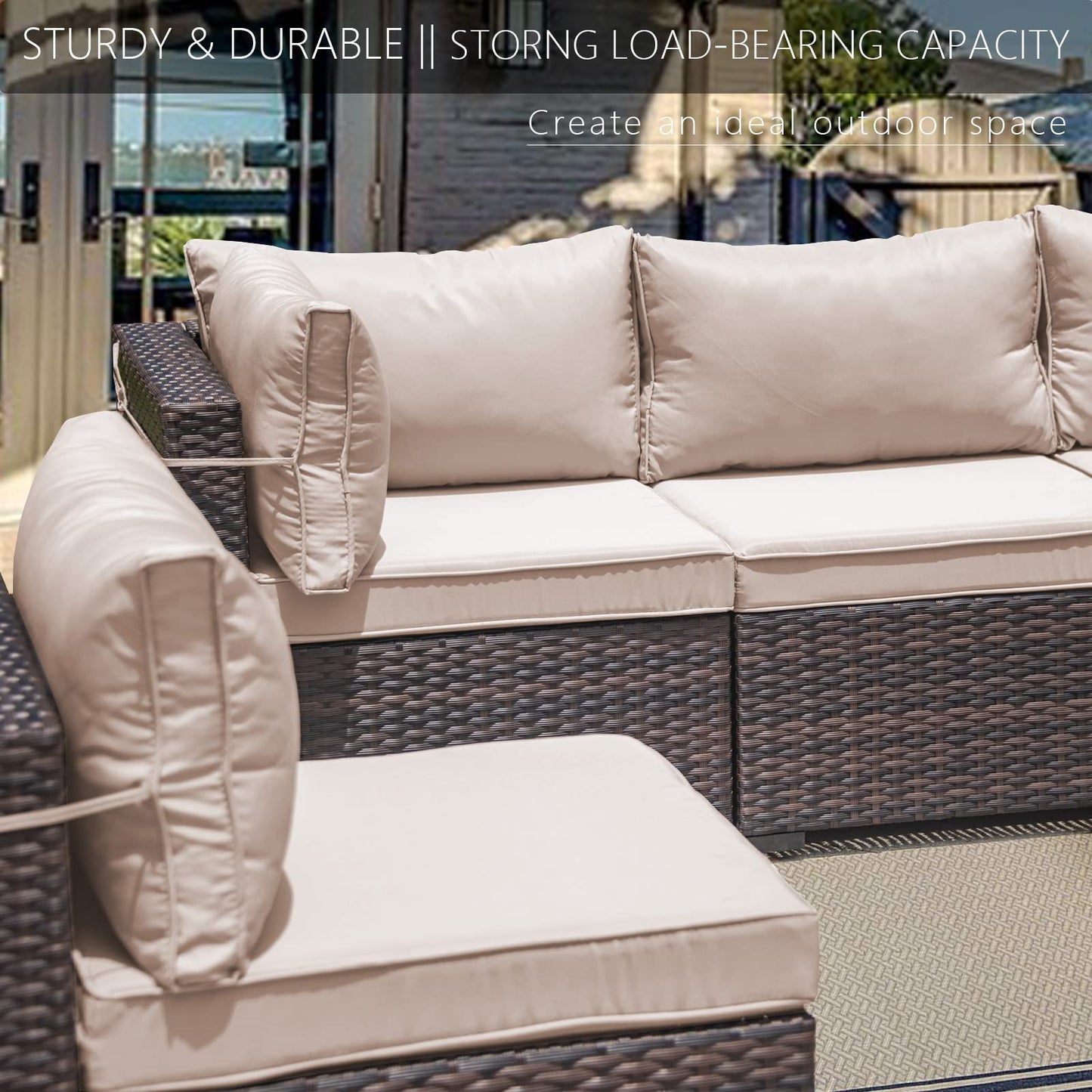 ALAULM 7 Piece Outdoor Patio Furniture Sets, Patio Sectional Sofa - Sand