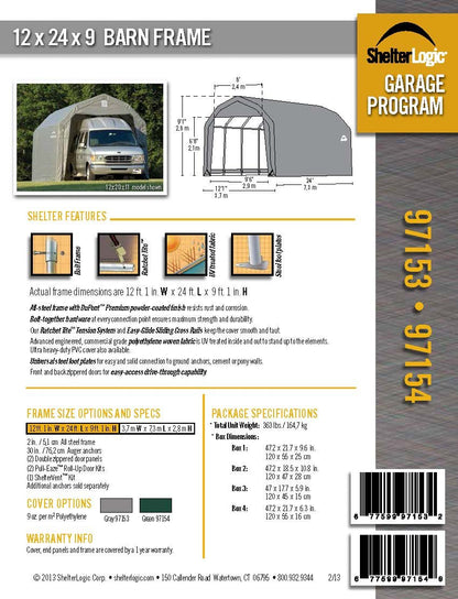 ShelterLogic 97154 Green 12'x24'x9' Barn Shelter 12' x 24' x 9'