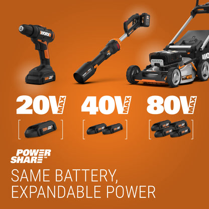 Worx WG779 Tondeuse à gazon sans fil 40 V Power Share 4,0 Ah 14 po (piles et chargeur inclus) Piles 14 po 40 V 4,0 Ah incluses 