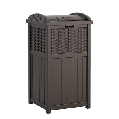 Crosley Furniture Palm Harbor Outdoor Wicker Rolling Towel Valet with Sand Cover - Brown & Suncast 33 Gallon Hideaway Can Resin Outdoor Trash with Lid Use in Backyard, Deck, or Patio, 33-Gallon, Brown Valet + Trash, 33-Gallon, Brown