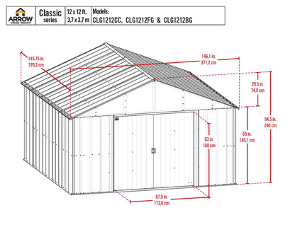 Arrow Sheds Hangar de rangement extérieur classique en acier cadenassable, 12' x 12', gris flûte 