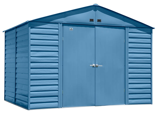 Arrow Shed Select 10' x 8' Outdoor Lockable Steel Storage Shed Building, Blue Grey