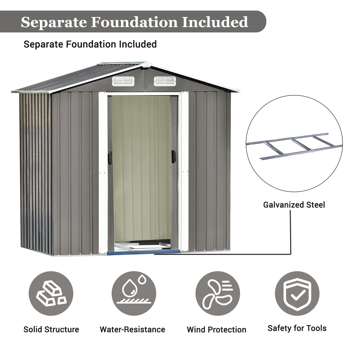 Evedy Metal Storage Shed Organizer,Patio 6ft x4ft Bike Shed Garden Shed, Metal Storage Shed with Adjustable Shelf & Lockable Door,Tool Cabinet with Vents and Foundation for Backyard, Lawn,Garden,Gray 6ft x4ft Sheds & Outdoor Storage Gray B