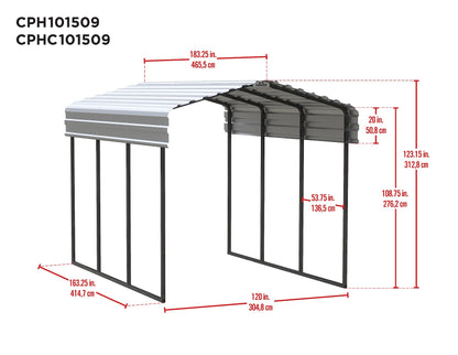 Abri d'auto Arrow, 10 pi x 15 pi x 9 pi Charbon 10' x 15' x 9' 