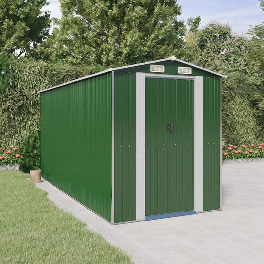 GOLINPEILO Abri de jardin extérieur en métal, grand hangar à outils utilitaire en acier, abri de jardin en acier avec doubles portes coulissantes, rangement utilitaire et outils, vert 75,6"x173,2"x87,8" 75,6"x173,2"x87,8" 