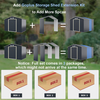 Goplus Abri de rangement extérieur en métal 7' x 6' avec 4 aérations et double porte coulissante, abri de rangement pour outils utilitaires pour jardin, patio, pelouse 7' x 6' 