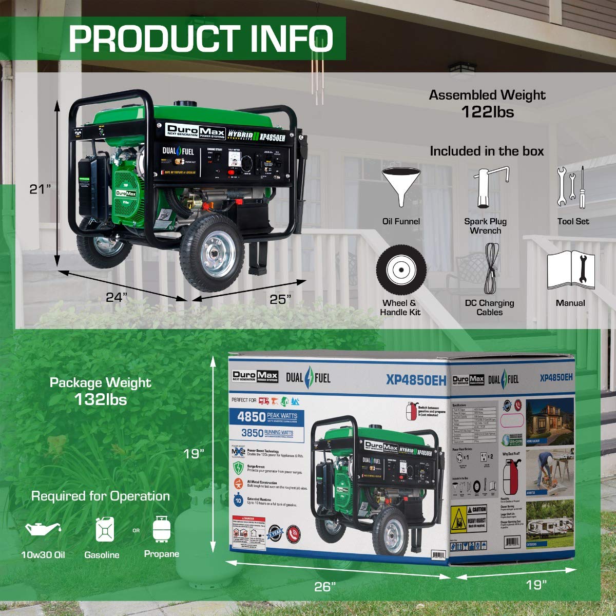 Générateur DuroMax XP4850EH - Générateur portable à double carburant alimenté au gaz ou au propane de 4850 watts 