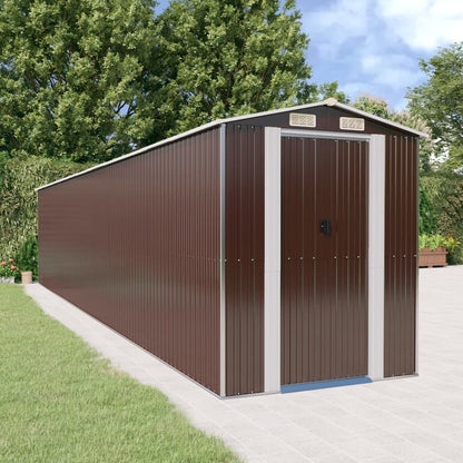 GOLINPEILO Abri de jardin extérieur en métal, grand hangar à outils utilitaire en acier, abri de jardin en acier avec doubles portes coulissantes, rangement utilitaire et outils, marron foncé 75,6"x402"x87,8" 75,6"x402"x87,8" 