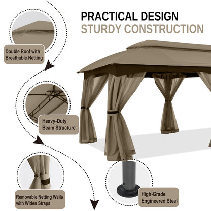 ABCCANOPY Tonnelle d'extérieur 10 x 20 – Tonnelle de terrasse avec moustiquaire, auvents extérieurs pour l'ombre et la pluie pour pelouse, jardin, cour et terrasse (beige) beige 