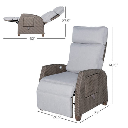 Fauteuil inclinable d'intérieur et d'extérieur Grand patio Fauteuil inclinable de patio en osier PE avec table inclinable Chaise longue inclinable Gris brume