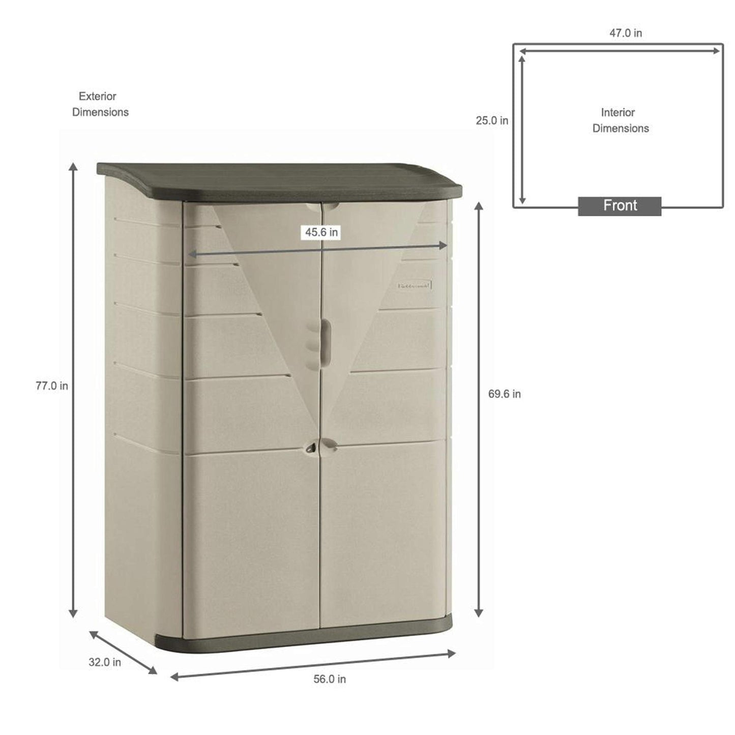 Rubbermaid Grand abri de rangement extérieur vertical en résine résistant aux intempéries, 4,5 x 2,5 pieds, grès/acier olive, pour jardin/arrière-cour/maison/piscine 2,5'x4,5' 