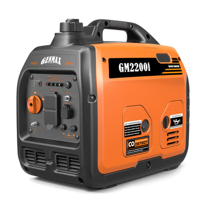 Générateur inverseur portable GENMAX GM2200i avec moteur à gaz ultra silencieux de 2 200 W, conforme à l'EPA 