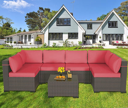 ALAULM 7 Piece Outdoor Patio Furniture Sets, Patio Sectional Sofa - Red