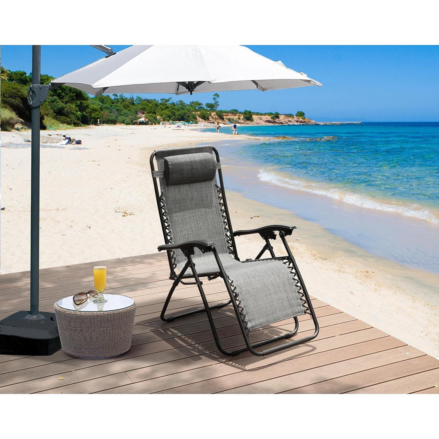 Zero Gravity Chairs Set of 2 Pool Lounge Chair Zero Gravity Recliner Lawn Patio Outdoor Porch Beach Backyard Anti Gravity Chair Folding Reclining Camping Chair with Headrest by Naomi Home - Grey Modern