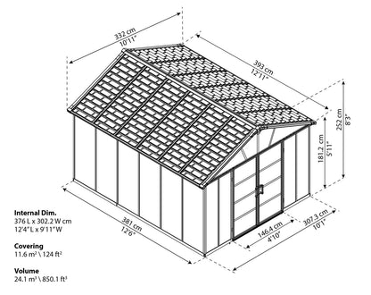 Palram - Canope | Remise de rangement Yukon 11x13, gris 11' x 13' 