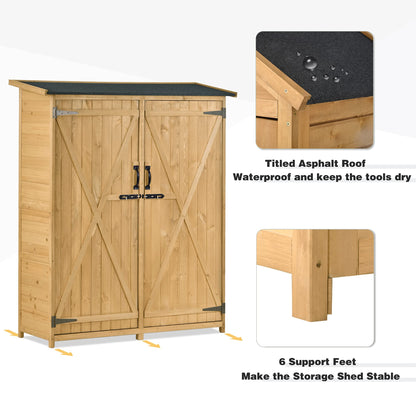 Abri de rangement extérieur avec portes verrouillables, organisateur d'outils de jardin en bois, armoire de rangement, meubles de terrasse avec étagères amovibles et toit étanche, pour jardin, nature naturelle #C, porte simple 