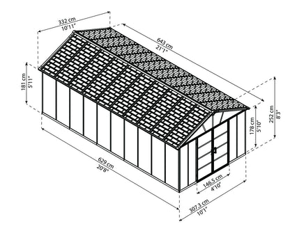 Palram - Canope | Remise de rangement Yukon 11x21, gris 11' x 21' 