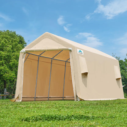 ADVANCE OUTDOOR Abri de voiture robuste de 3 x 6 m pour terrasse extérieure, anti-neige, auvent de rangement portable avec 2 portes à fermeture éclair enroulées et aérations pour outils de jardin de motoneige, beige (8808BY-3) 3 m x 6 m 