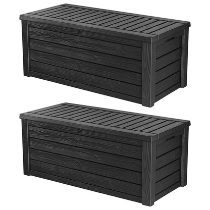 Keter Westwood Boîte de rangement d'extérieur en résine de 150 gallons pour meubles de patio, jouets de piscine et outils de jardin avec banc, gris foncé (lot de 2) 