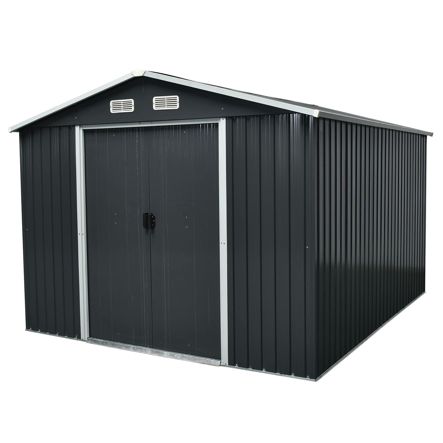 Chery Industrial 9Ft.WX11Ft.D Shed Outdoor Storage Shed, Galvanized Garden Shed with Air Vent and Slide Door, Tool Storage Backyard Shed,Tiny House Garden Tool Storage for Backyard Patio Lawn(Black) 11x9FT