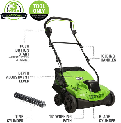 Déchaumeur/scarificateur Greenworks 40 V (2 en 1), outil uniquement Déchaumeur/scarificateur 40 V (outil uniquement) 