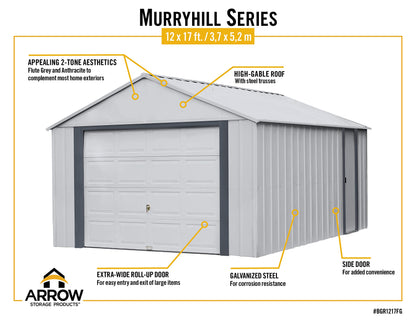 Arrow Shed Hangar préfabriqué avec murs extra hauts en acier galvanisé pour garage Murryhill 12' x 17', 12' x 17', gris flûte 