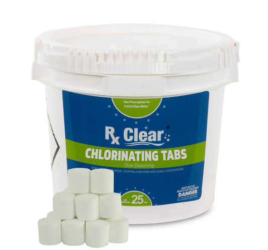 Rx Clear 1-Inch Stabilized Chlorine Tablets | Use As Bactericide, Algaecide, and Disinfectant in Swimming Pools and Spas | Slow Dissolving and UV Protected | 25 Lbs