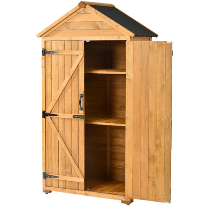 GLORHOME Abri de rangement extérieur en bois 5,8 pi x 3 pi, organisateur d'outils avec toit en asphalte étanche, portes verrouillables, étagères à 3 niveaux pour jardin, pelouse, jardin, abri de rangement en bois 5,8 pi x 3 pi naturel 