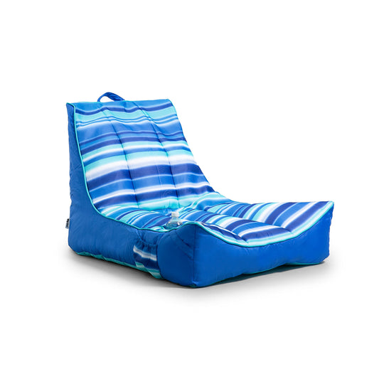 Big Joe Captain's Float Chaise longue de piscine sans gonflage avec porte-gobelet, filet double face bleu flou, 0,9 m Blurred Stripe Captains Float 2.0