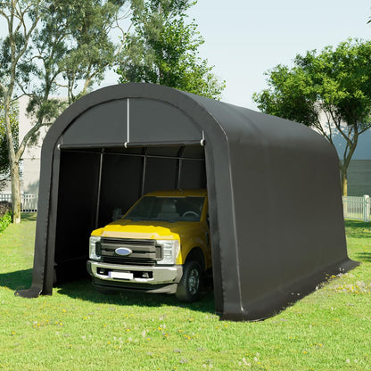 KING BIRD Abri de garage rond de 10' x 20', anti-neige, abri de rangement robuste, abri de voiture, auvent portable, abri de rangement pour bateau, meubles de patio et tondeuse à gazon, gris foncé 10' x 20', gris foncé 