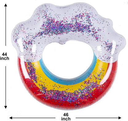 Tzsmat Giant Inflatable Rainbow Pool Float with Glitter Inside, Fun Beach Floaties, Swim Party Toys