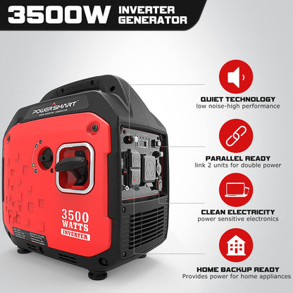 PowerSmart 3500-Watt Portable Inverter Generator Gas Powered, Super Quiet Outdoor Generator RV Ready for Home Use, CARB Compliant PS5035 3500 Watts