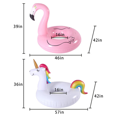 FindUWill 2 Pack 42'' Inflatable Pool Floats Flamingo Unicorn Swim Tube Rings, Beach Floaties, Swimming Toys, Lake and Beach Floaty Summer Toy, Pool Float Raft Lounge for Adults Kids (01) Flamingo and Unicorn Pool Floats