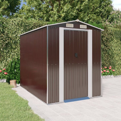 GOLINPEILO Abri de jardin extérieur en métal, grand hangar à outils utilitaire en acier, abri de jardin en acier avec doubles portes coulissantes, rangement utilitaire et outils, marron foncé 75,6"x107,9"x87,8" 75,6"x107,9"x87,8" 