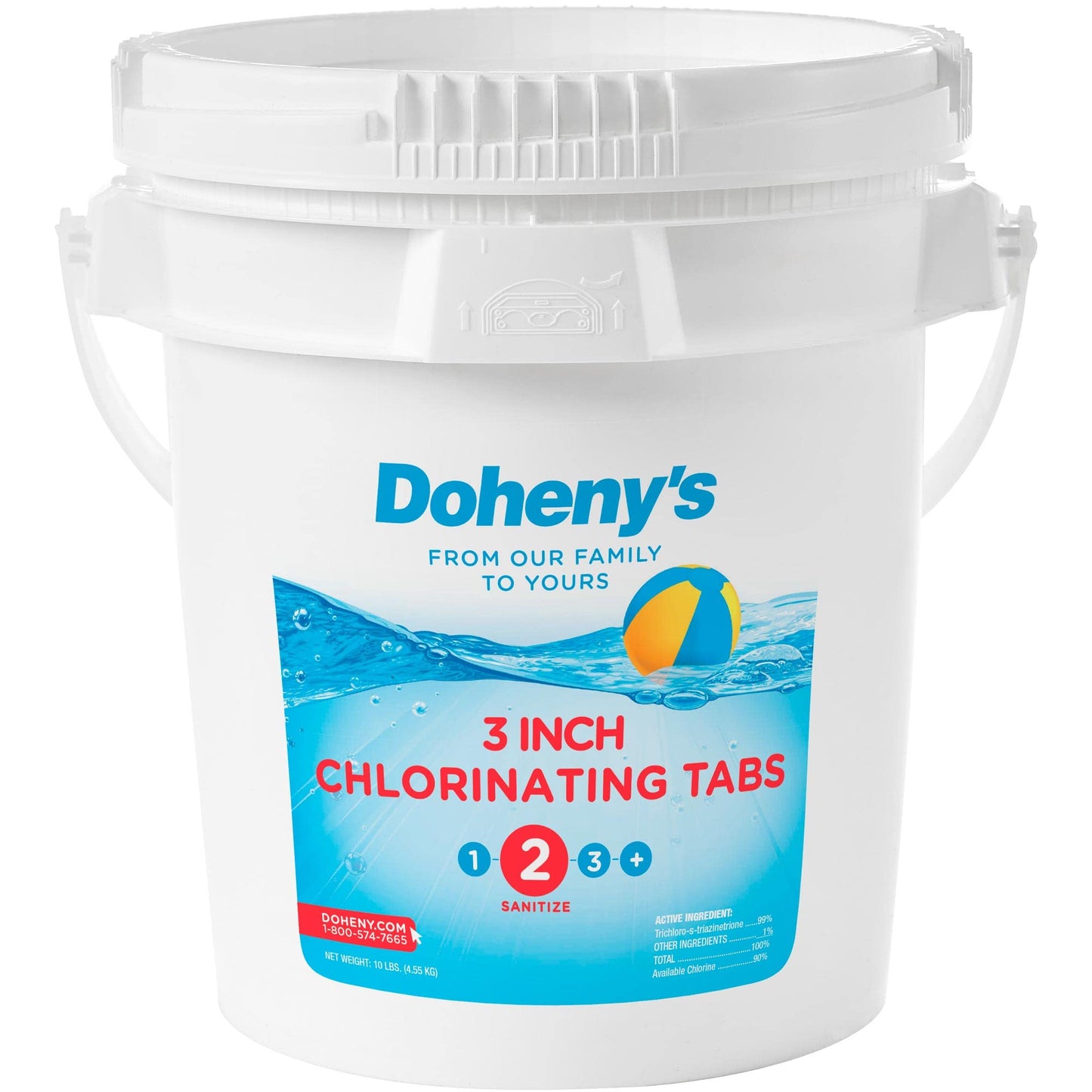 Comprimés de chlore pour piscine de 3 pouces de Doheny | Désinfectant de piscine de qualité professionnelle | Longue durée et dissolution lente | Emballé individuellement | 99 % d'ingrédient actif, 90 % de chlore stabilisé | Seau de 10 lb 10 lb