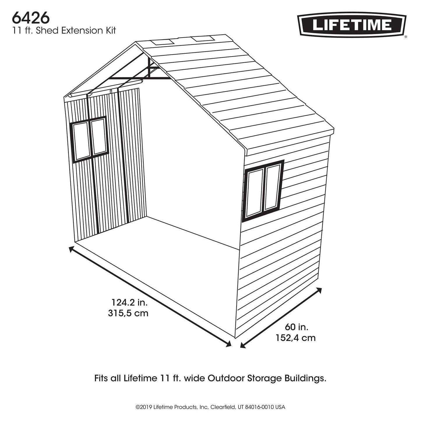 Lifetime 60236 11 x 18.5 Ft. Outdoor Storage Shed, 11 x 18.5, Desert Sand & 6426 60 Inch Extension Kit for 11 Foot Sheds, 2 Windows Included, Desert Sand 11 x 18.5 Ft. Outdoor Storage Shed + Extension Kit