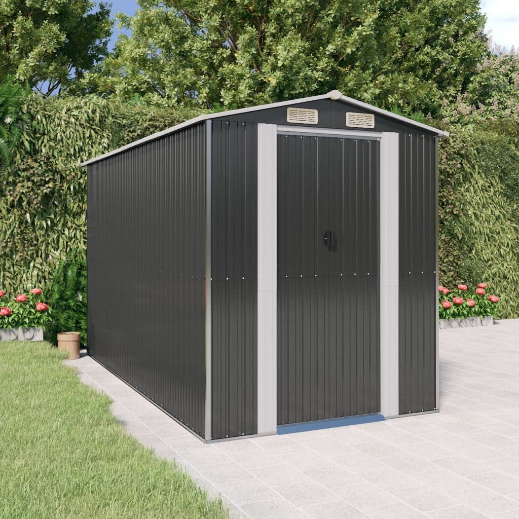 GOLINPEILO Abri de jardin extérieur en métal, grand hangar à outils utilitaire en acier, abri de jardin en acier avec doubles portes coulissantes, rangement utilitaire et outils, anthracite 75,6"x140,6"x87,8" 75,6"x140,6"x87,8" 