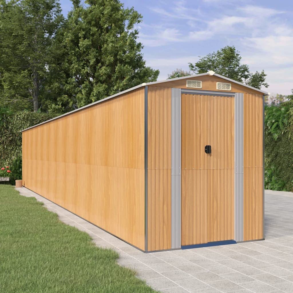 GOLINPEILO Abri de jardin extérieur en métal, grand hangar à outils utilitaire en acier, abri de jardin en acier avec doubles portes coulissantes, rangement utilitaire et outils, marron clair 75,6"x402"x87,8" 75,6"x402"x87,8" 