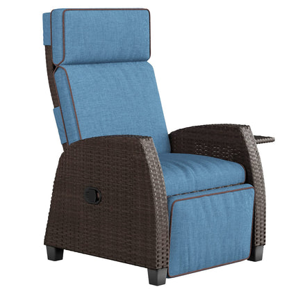 Grand patio Indoor & Outdoor Moor Recliner PE Wicker with Flip Table Push Back Reclining Lounge Chair, Peacock Blue 1 PCS