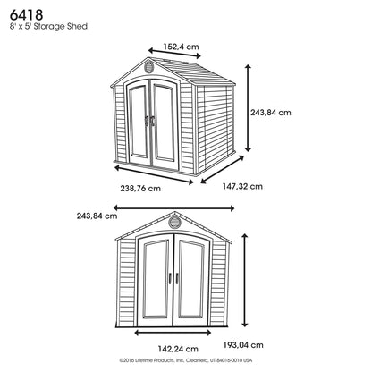 Lifetime 6418 Hangar de rangement extérieur 8 x 5 pieds 