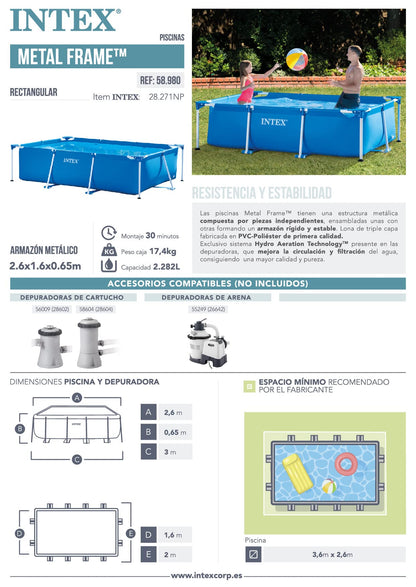 Intex Rectangular Frame Above Ground Pool, 8' 6" x 5' 3" x 25"