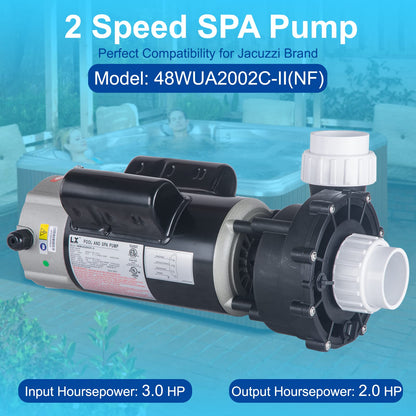 LINGXIAO Pompe SPA 2 vitesses pour bain à remous, pompe SPA 3HP pour 6500-092, 6500-365, 6500-254, pompe LX SPA 230 V, port 2", sans support, 48 cadres - Modèle : 48WUA2002C-II (NF) 48WUA2002C-II (NF )